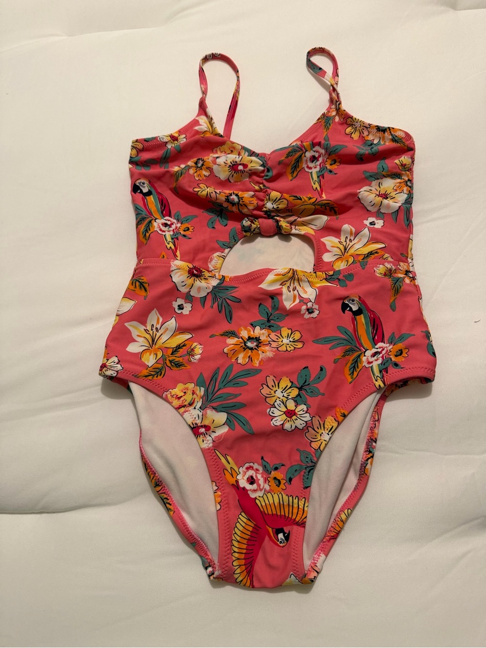 OshKosh B'gosh Pink Tropical Parrot Cutout One-Piece Swimsuit